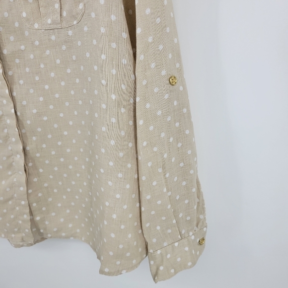 Charter Club 100% Linen Cream Color  White Polka  Dot Button Up Blouse - Picture 7 of 14